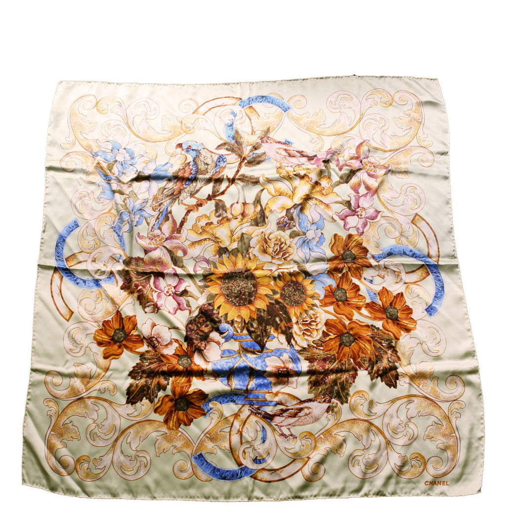 CC Floral 90CM Silk Scarf Green/Multicolor