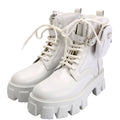 Prada Monolith Leather/Re-Nylon Boots With Pouch Size 39 White