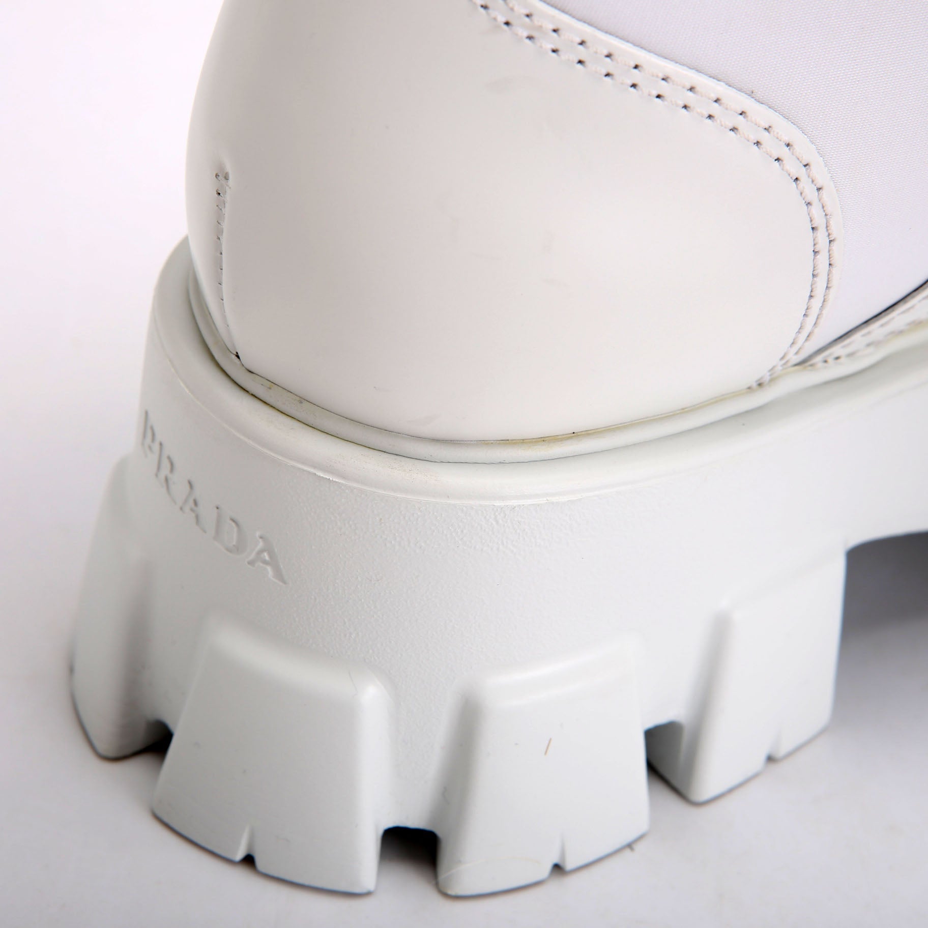 Prada Monolith Leather/Re-Nylon Boots With Pouch Size 39 White