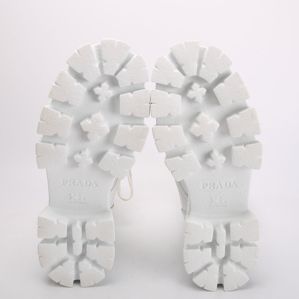 Prada Monolith Leather/Re-Nylon Boots With Pouch Size 39 White