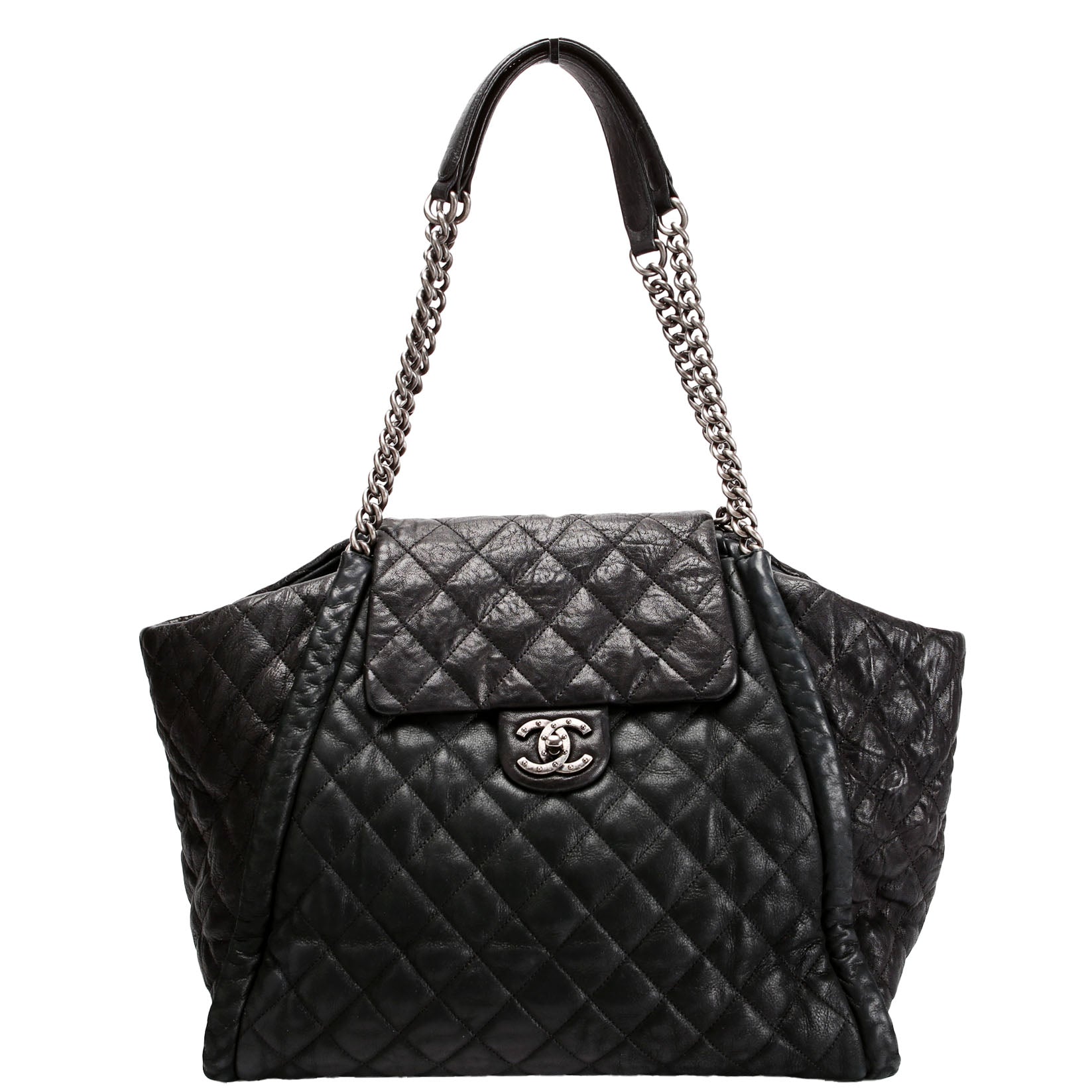 Studded CC Quilted Calfskin Flap Tote 19M