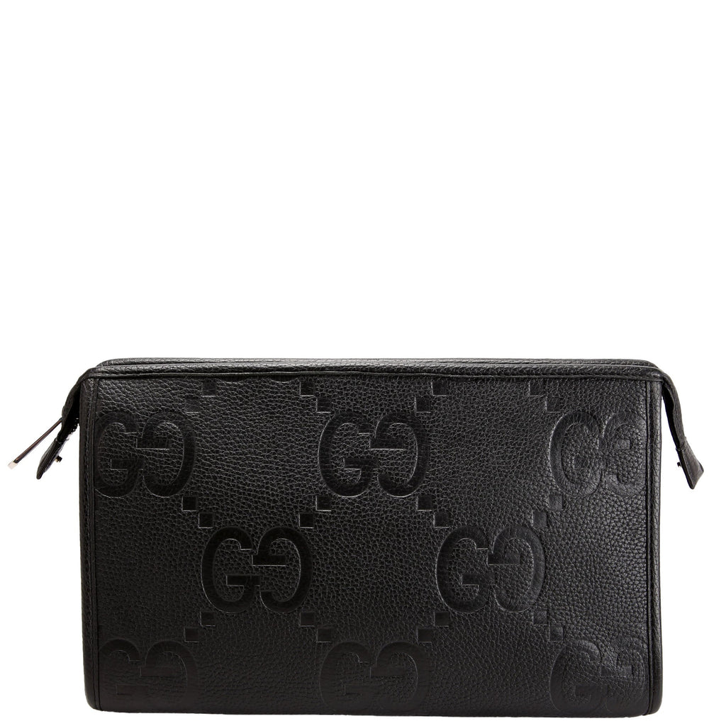 739490 Jumbo GG Leather Zip Pouch Black