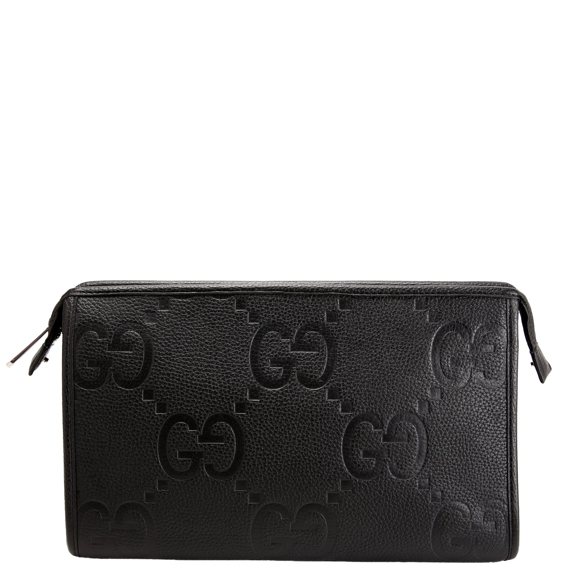 739490 Jumbo GG Leather Zip Pouch Black