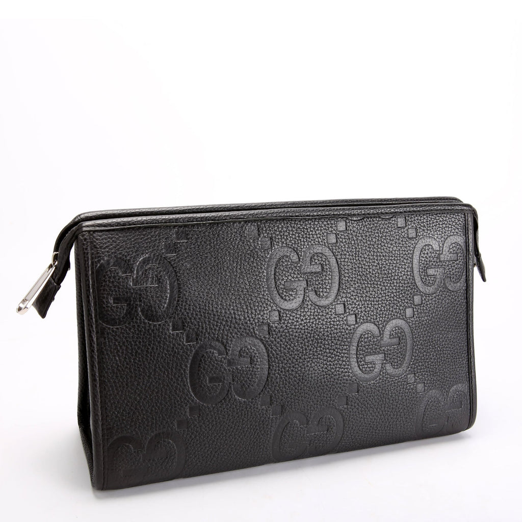 739490 Jumbo GG Leather Zip Pouch Black