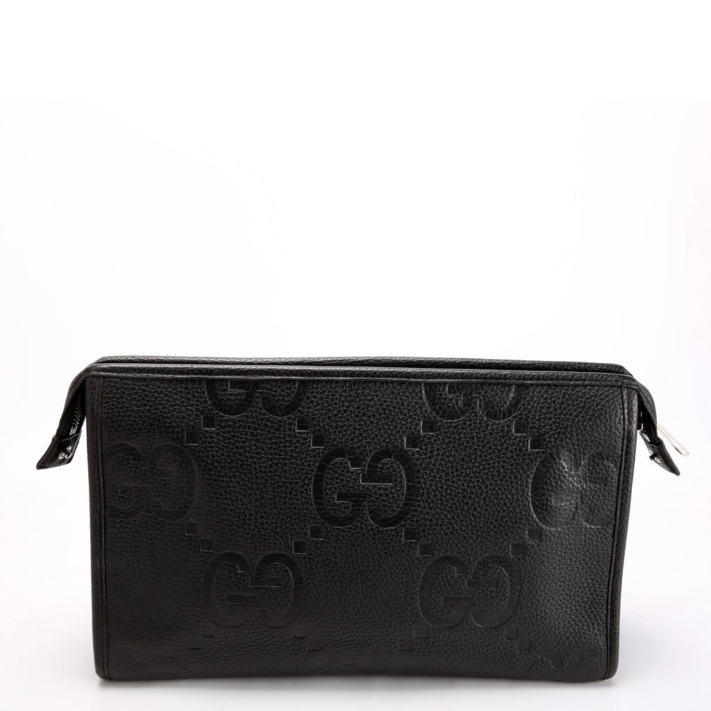739490 Jumbo GG Leather Zip Pouch Black