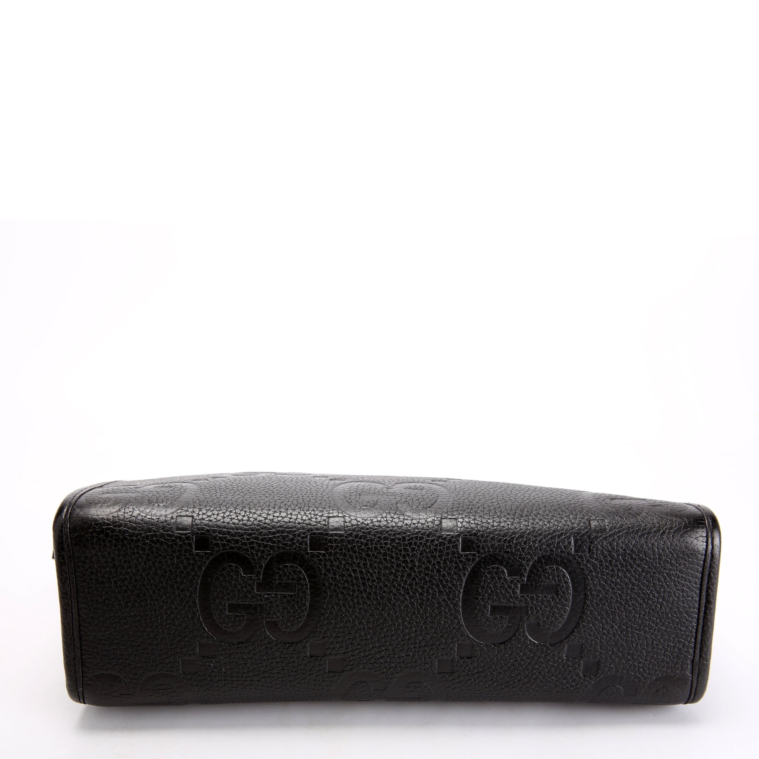 739490 Jumbo GG Leather Zip Pouch Black