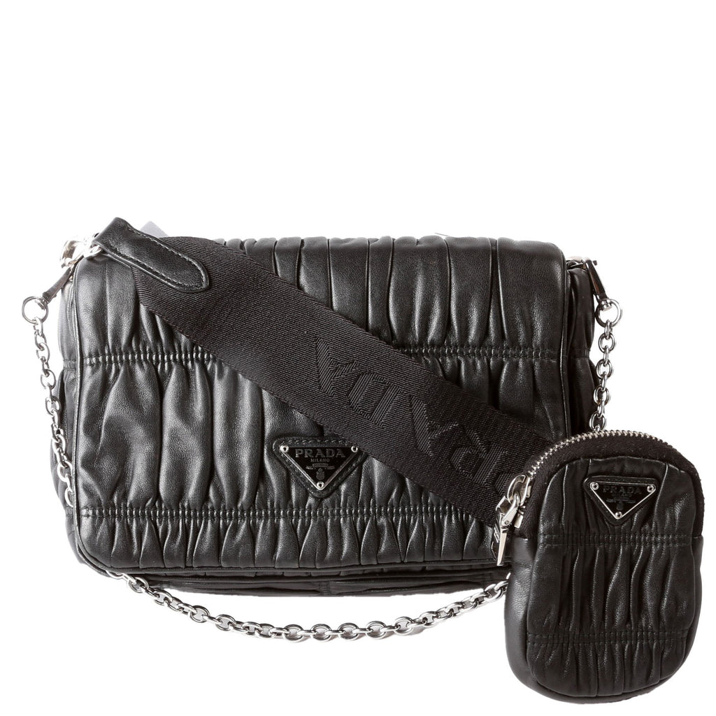 Prada 1BD289 Pattina Gaufre Nappa Shoulder Black