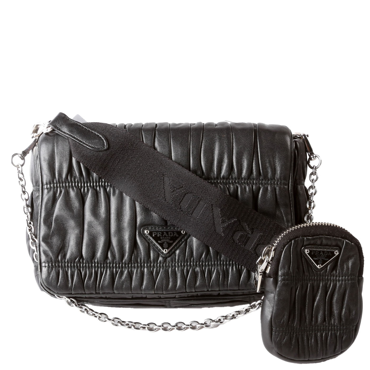 Prada 1BD289 Pattina Gaufre Nappa Shoulder Black