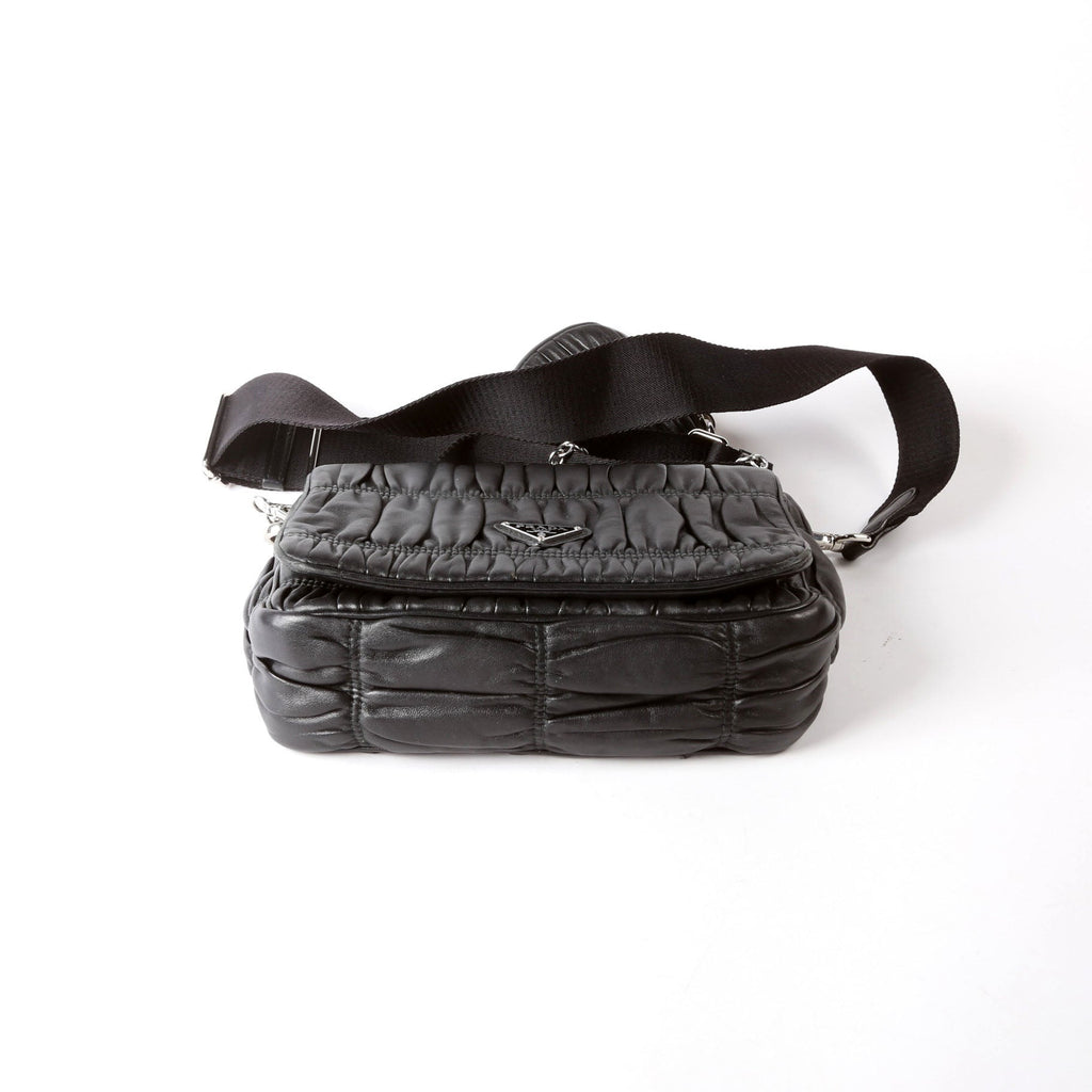Prada 1BD289 Pattina Gaufre Nappa Shoulder Black