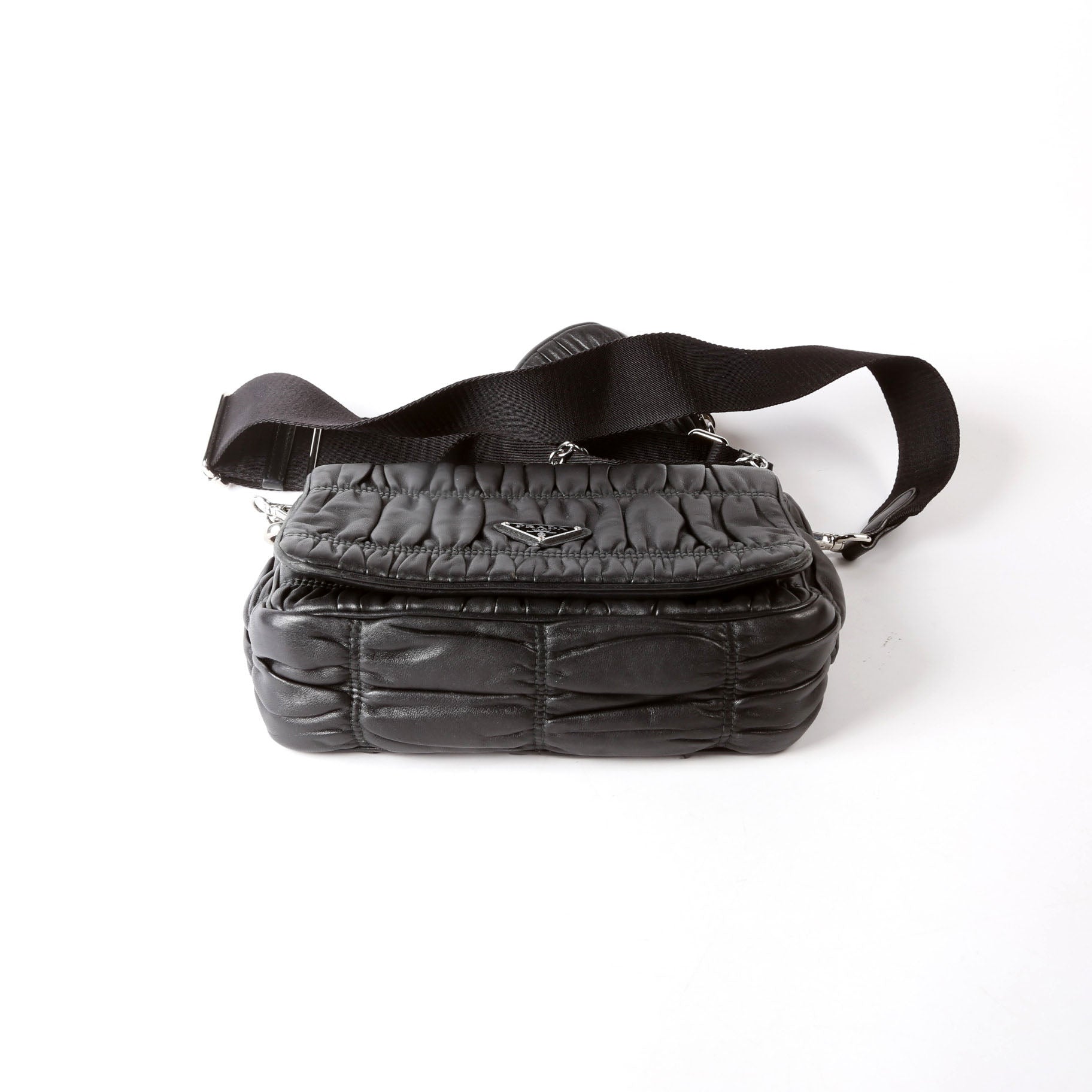 Prada 1BD289 Pattina Gaufre Nappa Shoulder Black