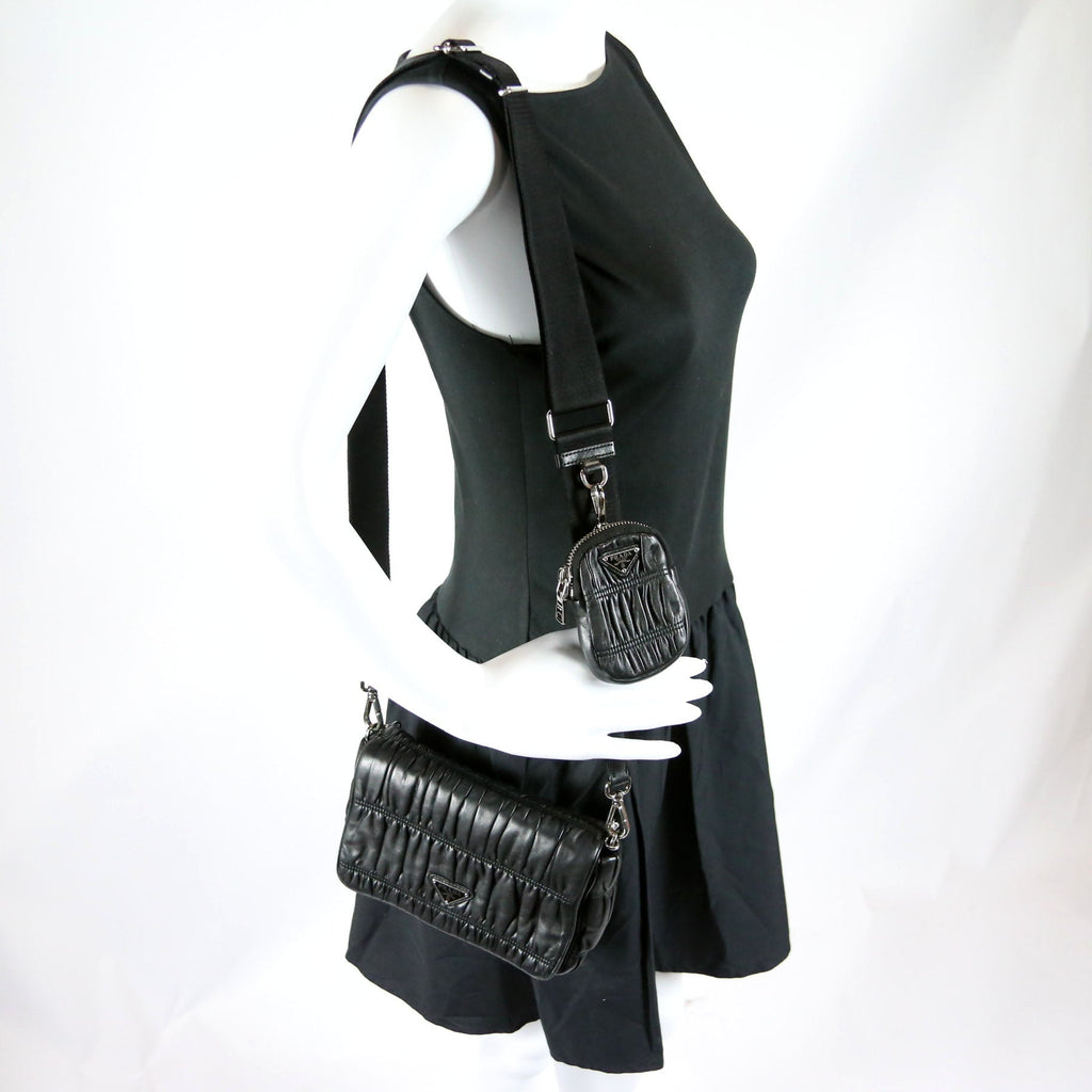Prada 1BD289 Pattina Gaufre Nappa Shoulder Black