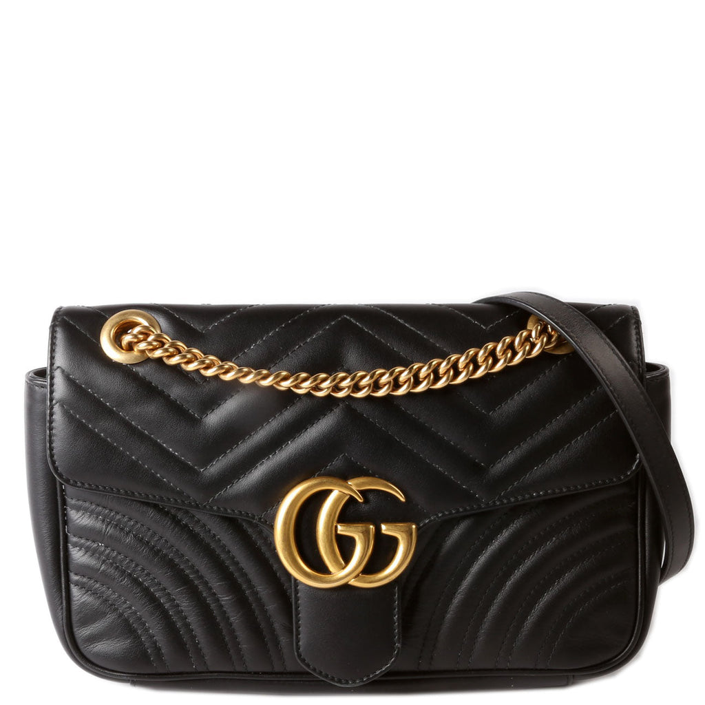 Gucci 443497 Marmont Leather Shoulder Small Flap Black