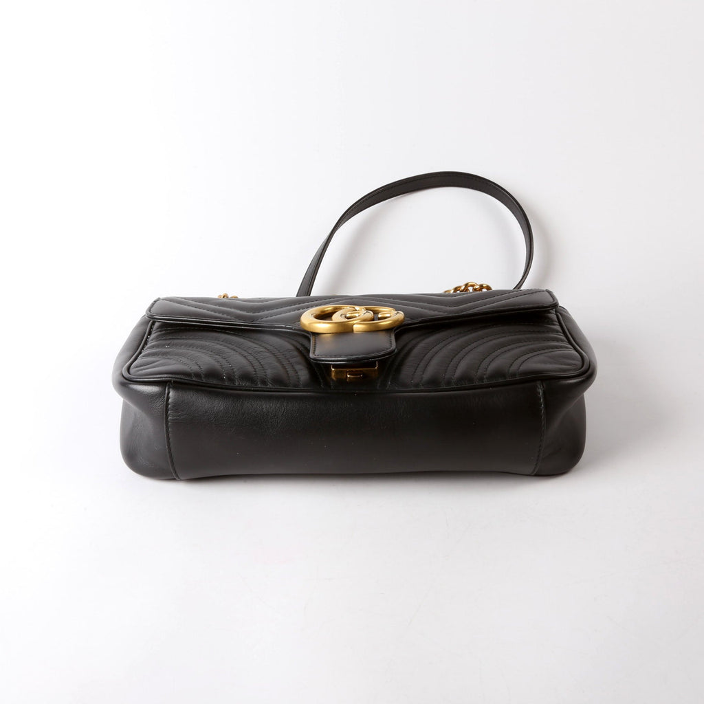 Gucci 443497 Marmont Leather Shoulder Small Flap Black