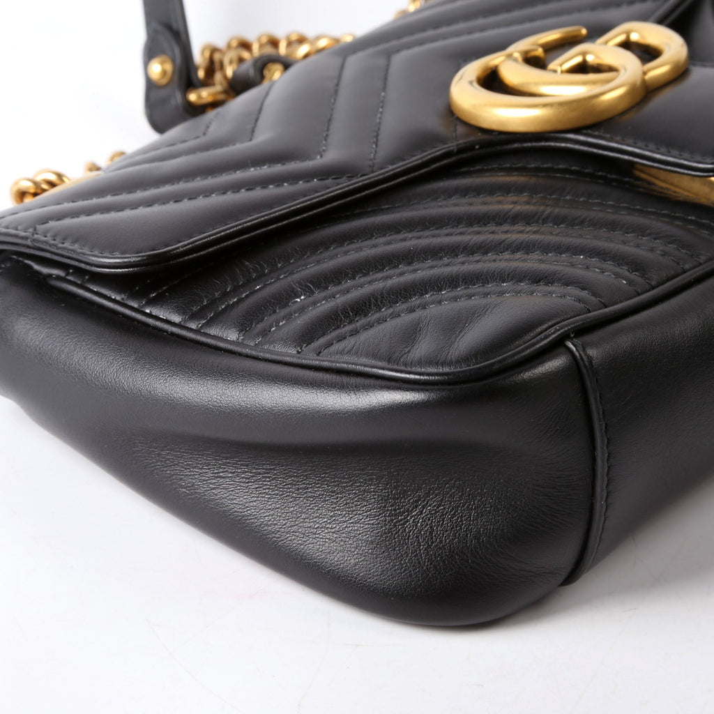 Gucci 443497 Marmont Leather Shoulder Small Flap Black