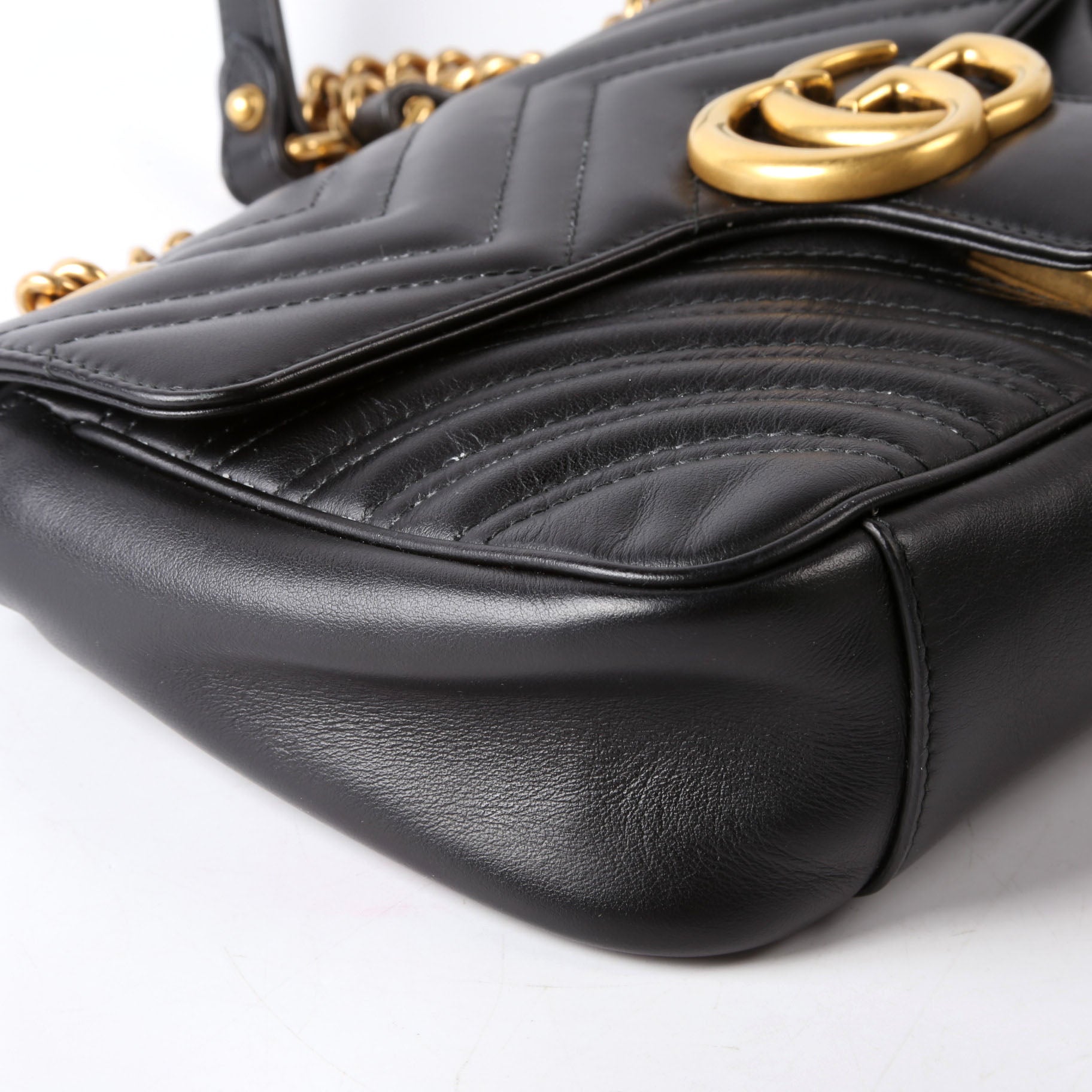 Gucci 443497 Marmont Leather Shoulder Small Flap Black