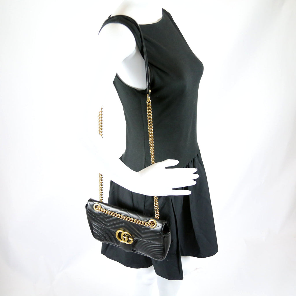 Gucci 443497 Marmont Leather Shoulder Small Flap Black