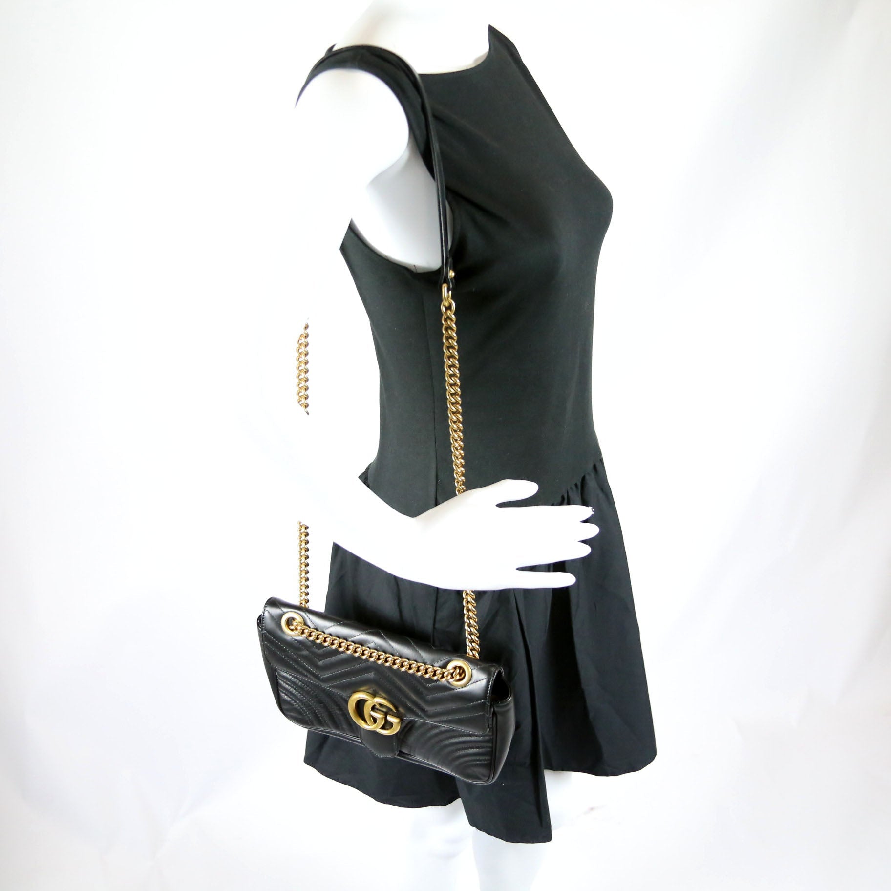 Gucci 443497 Marmont Leather Shoulder Small Flap Black