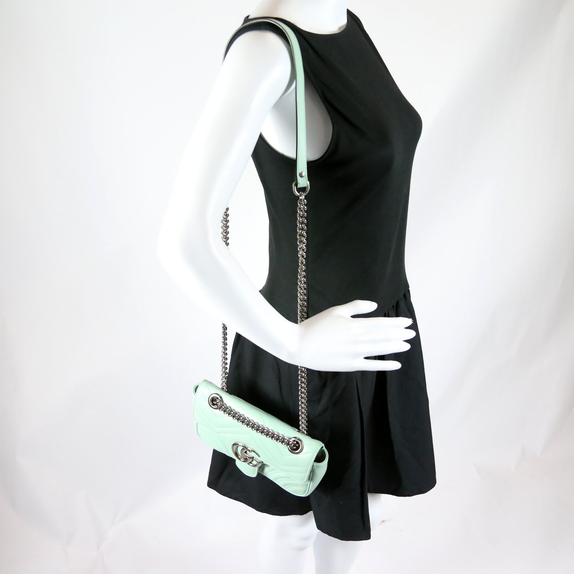 Gucci 446744 Marmont Leather Shoulder Mini Flap Mint