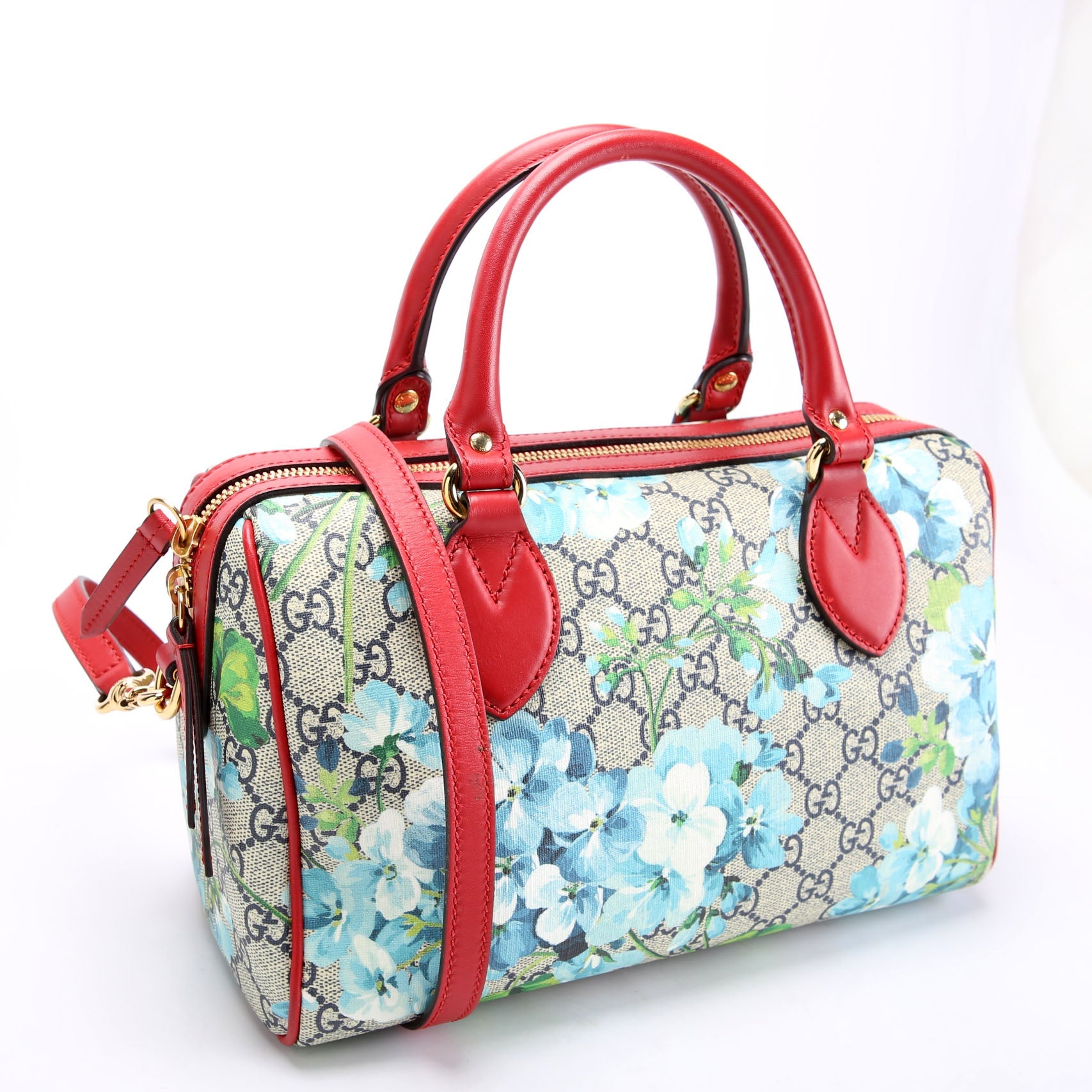 409529 GG Supreme Blooms Boston Bag Small Red/Blue