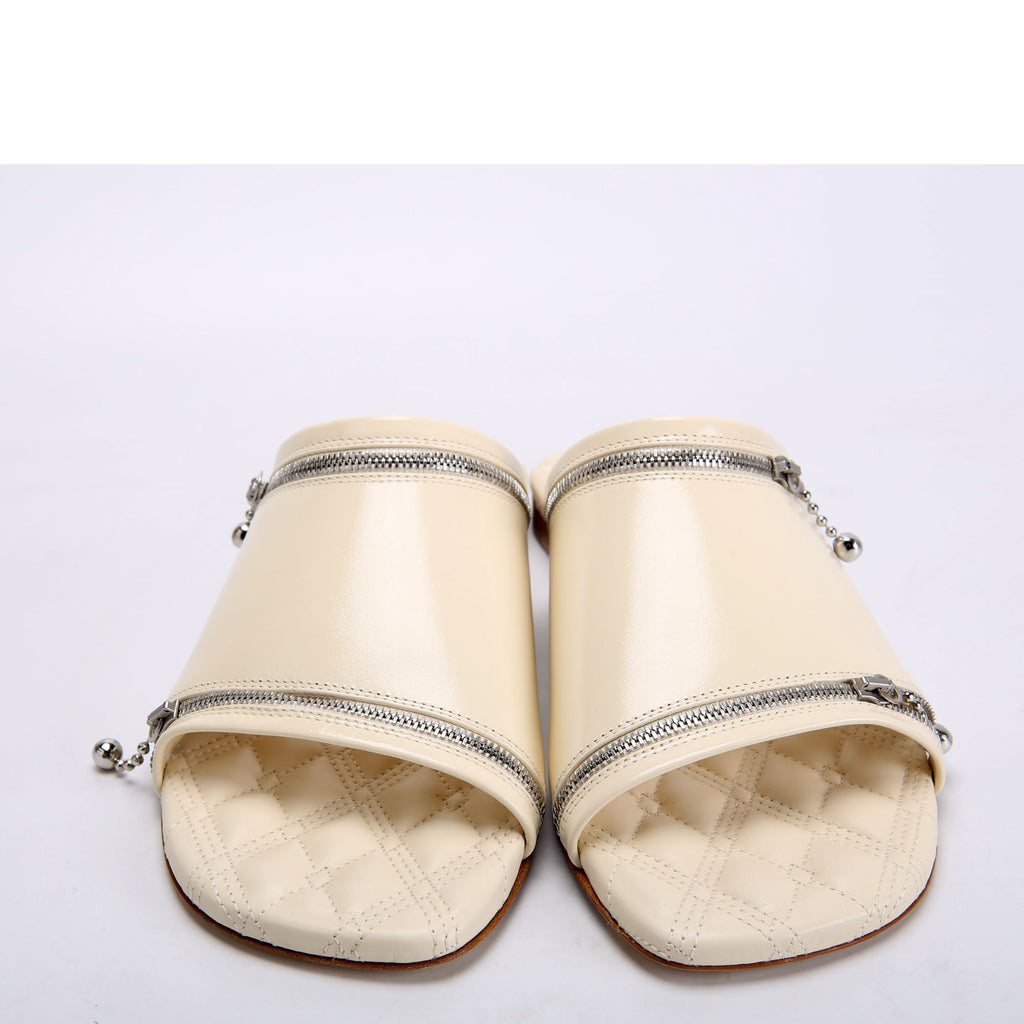 Zip Leather Slide Sandals Size 37.5