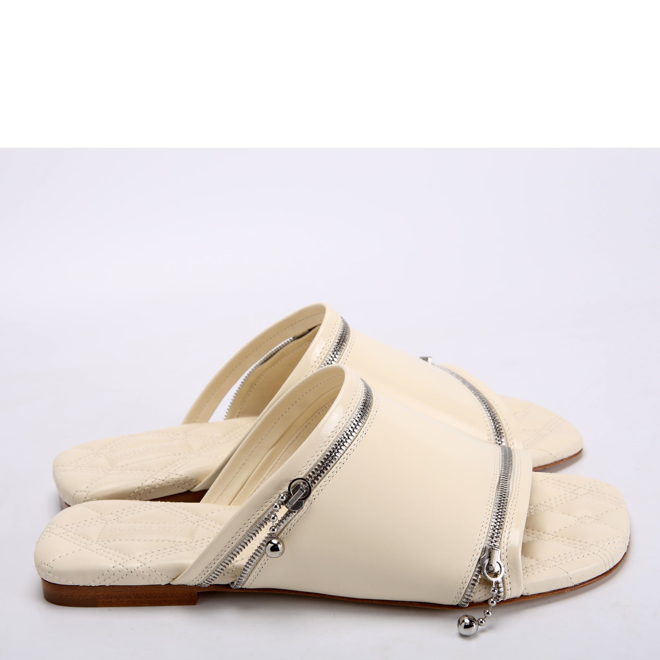 Zip Leather Slide Sandals Size 37.5