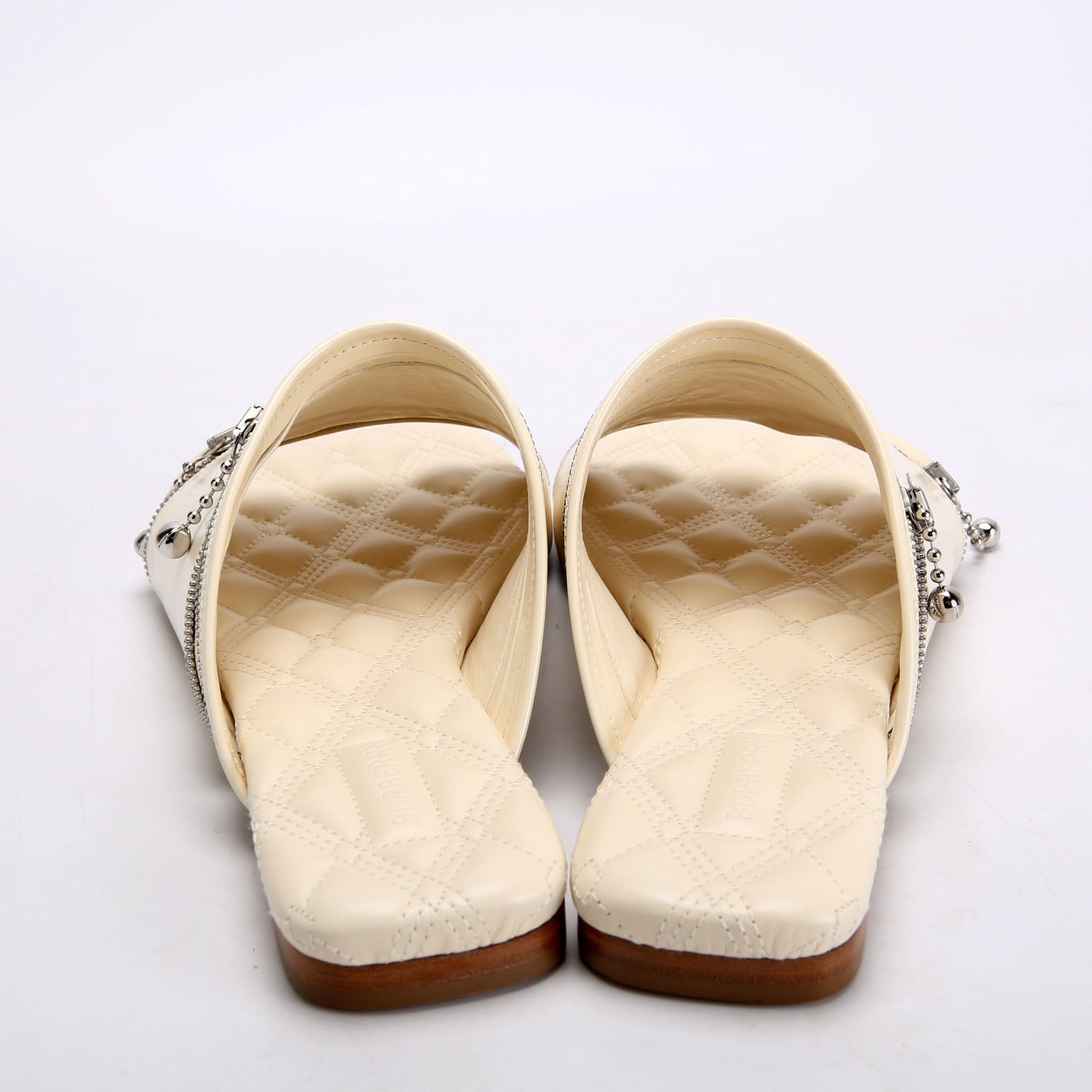 Zip Leather Slide Sandals Size 37.5