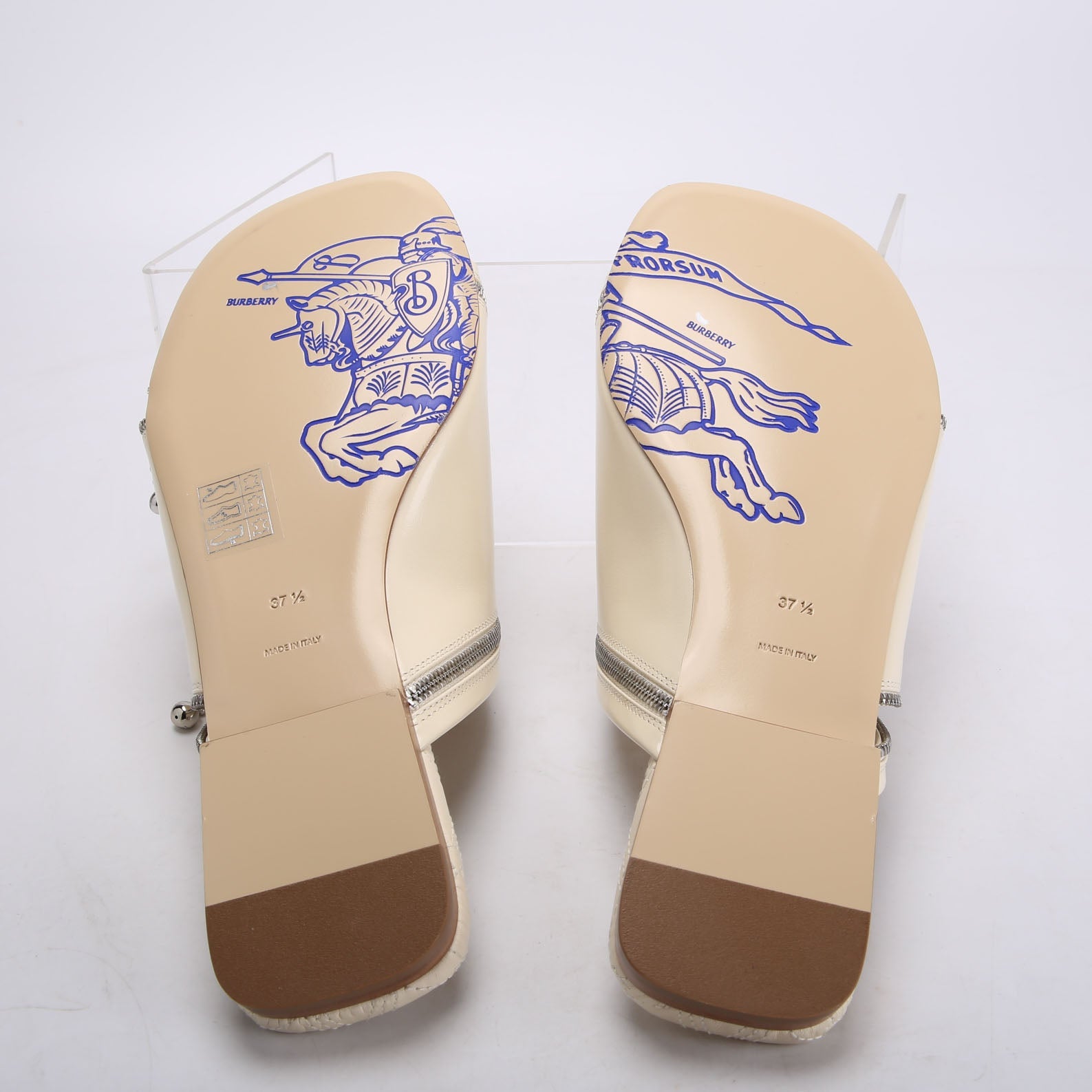Zip Leather Slide Sandals Size 37.5