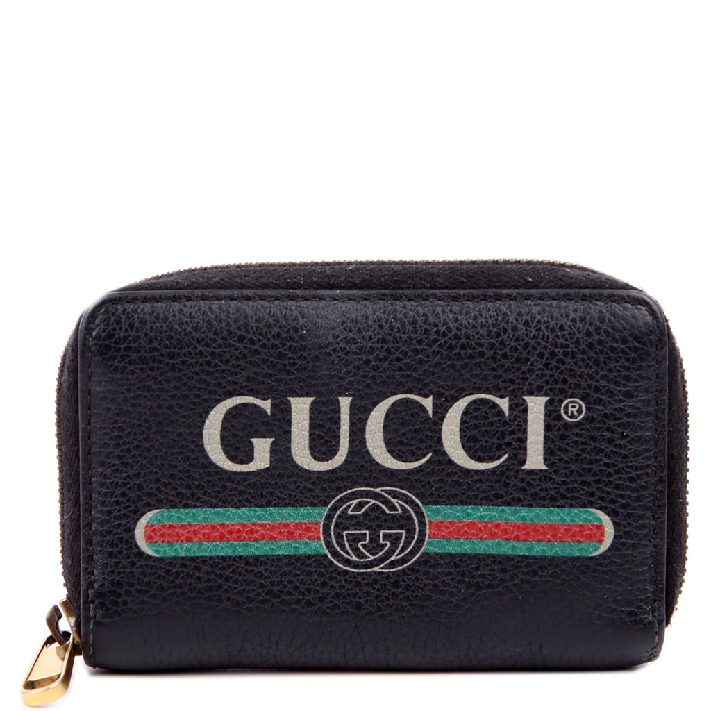 Gucci 496319 Logo Zip Card Case Black