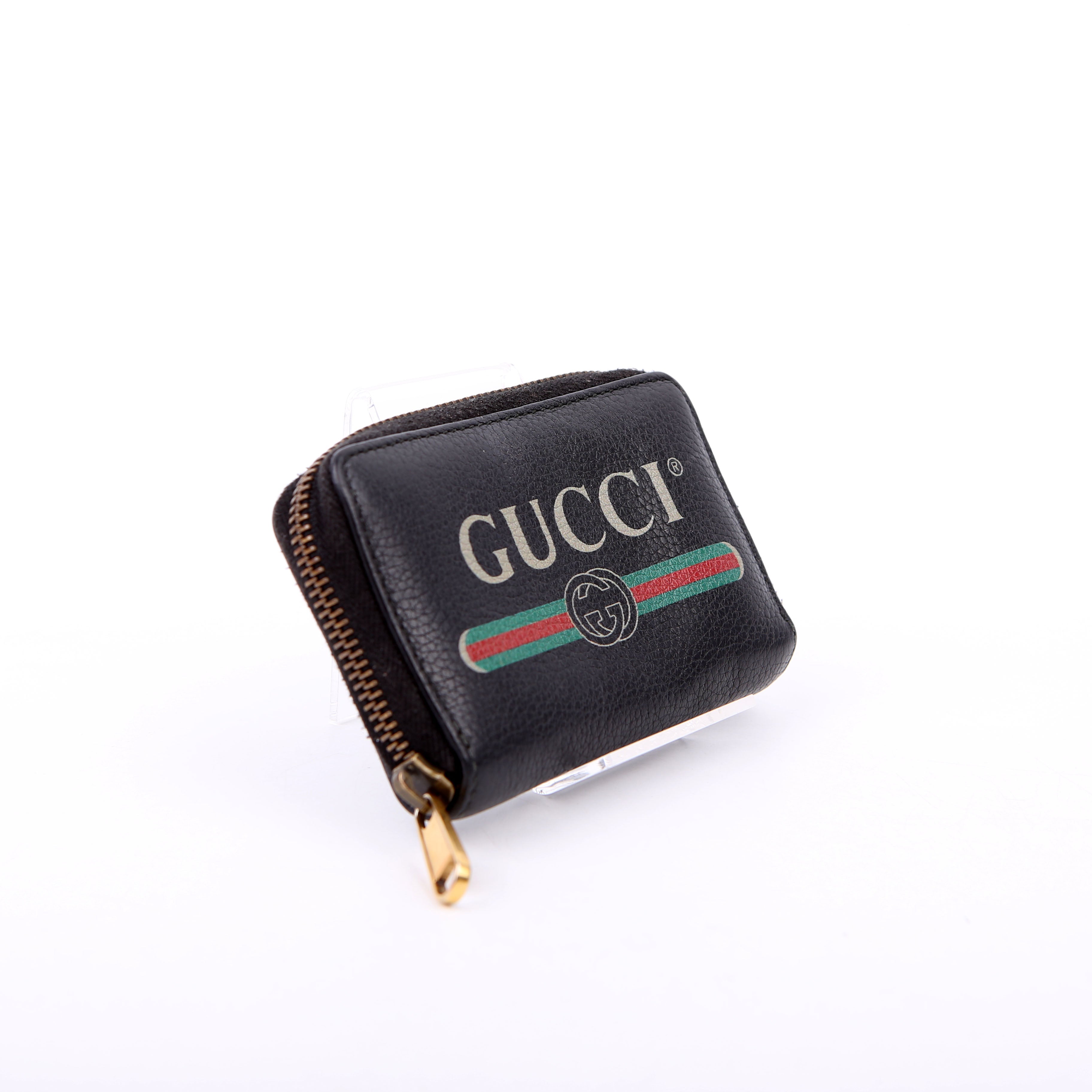Gucci 496319 Logo Zip Card Case Black