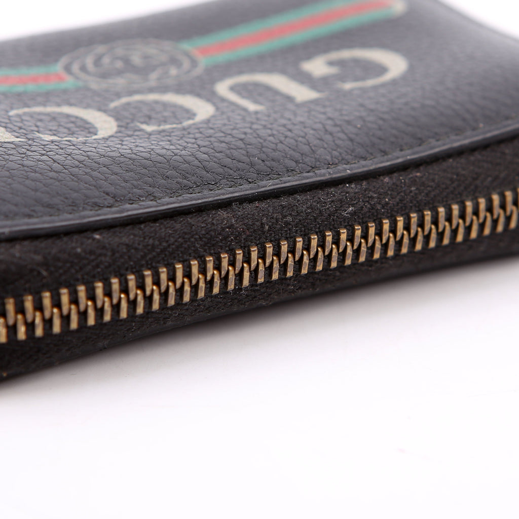 Gucci 496319 Logo Zip Card Case Black