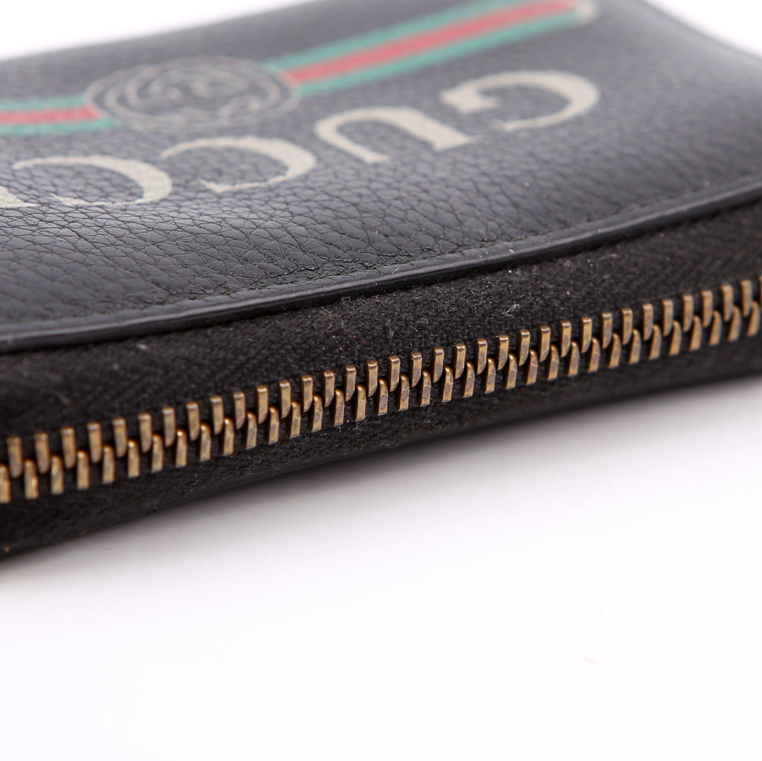 Gucci 496319 Logo Zip Card Case Black