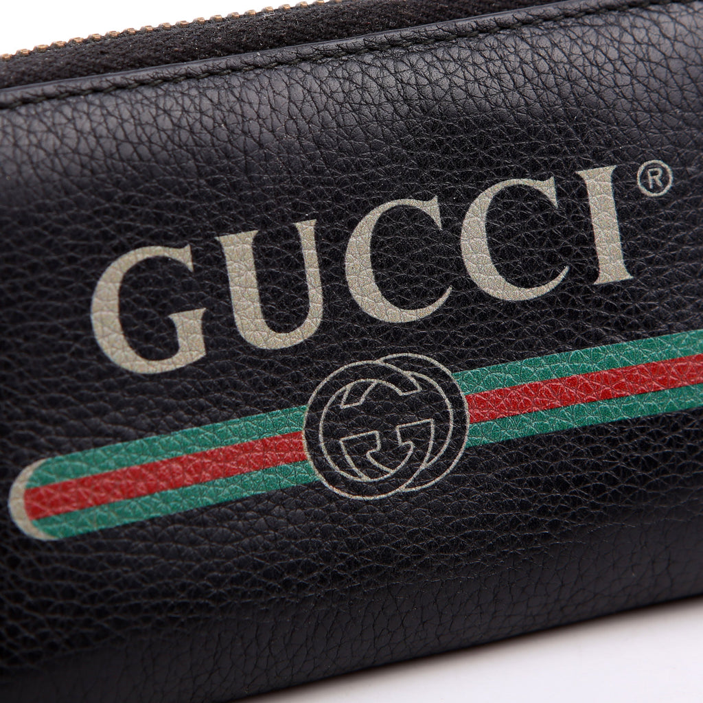 Gucci 496319 Logo Zip Card Case Black