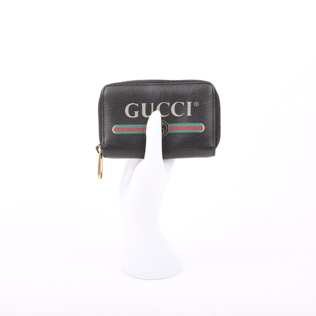 Gucci 496319 Logo Zip Card Case Black