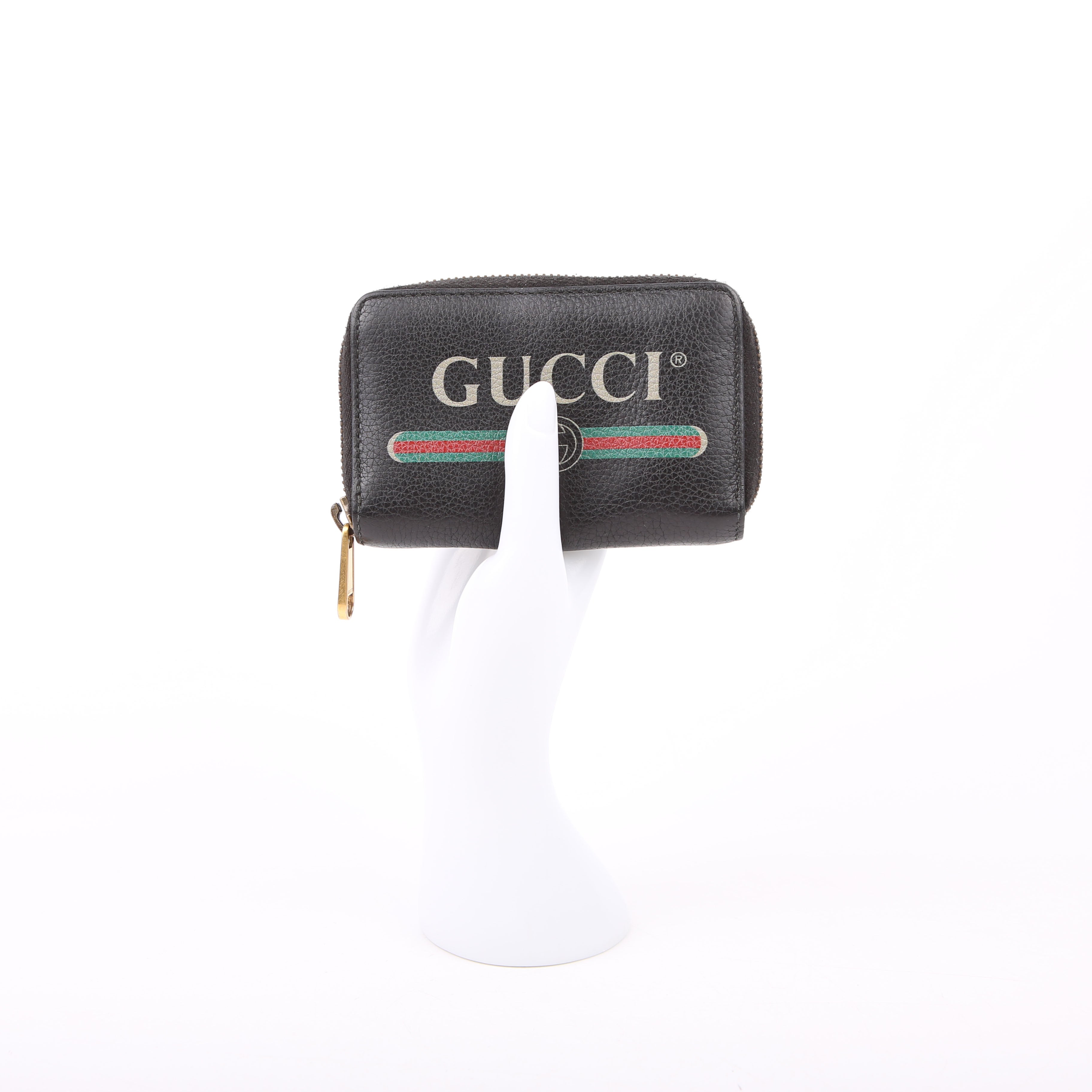 Gucci 496319 Logo Zip Card Case Black