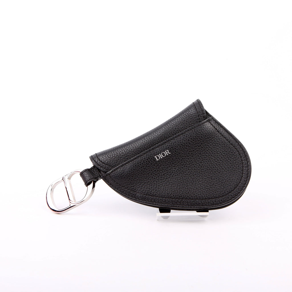 Dior Saddle Key Pouch Grained Calfskin Black