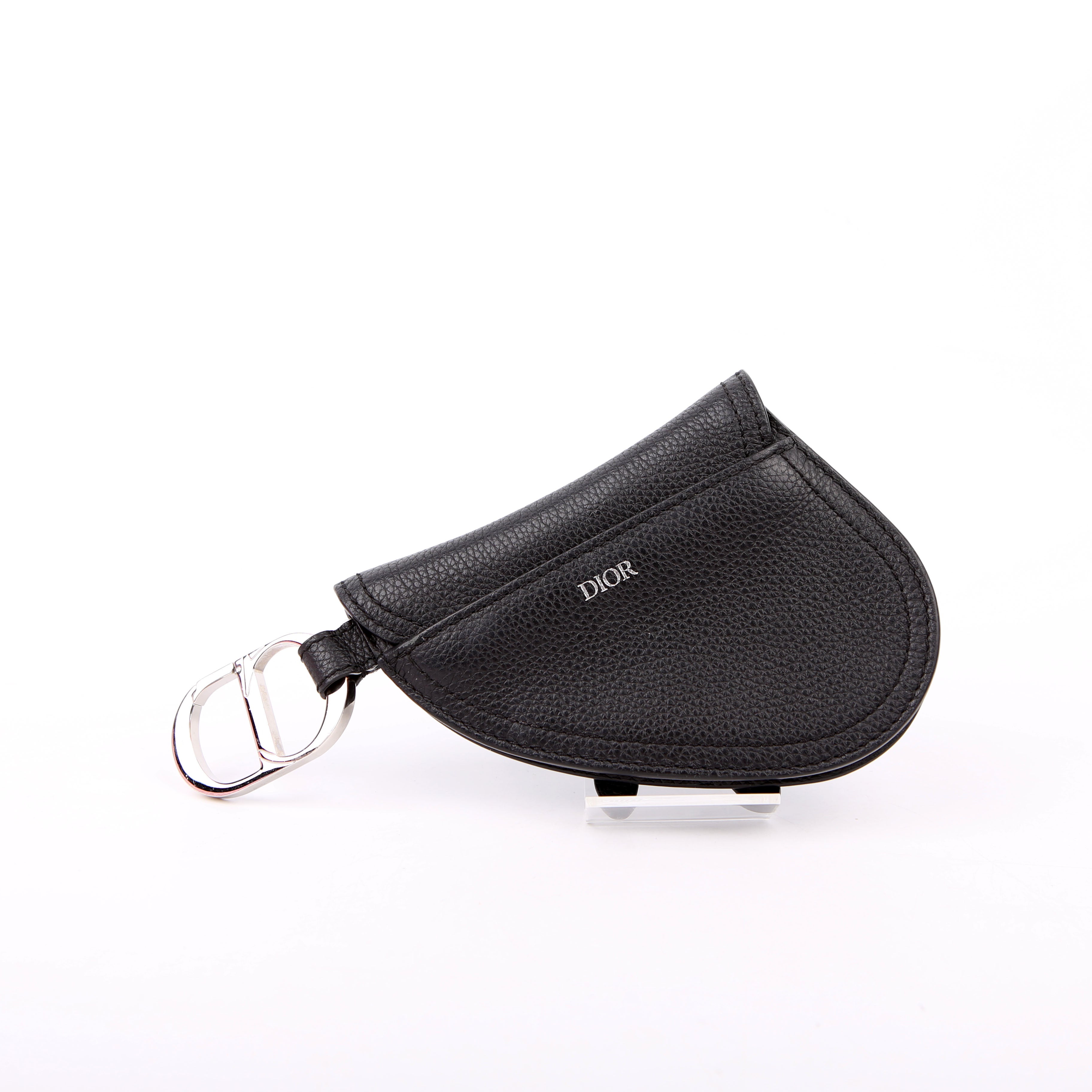Dior Saddle Key Pouch Grained Calfskin Black