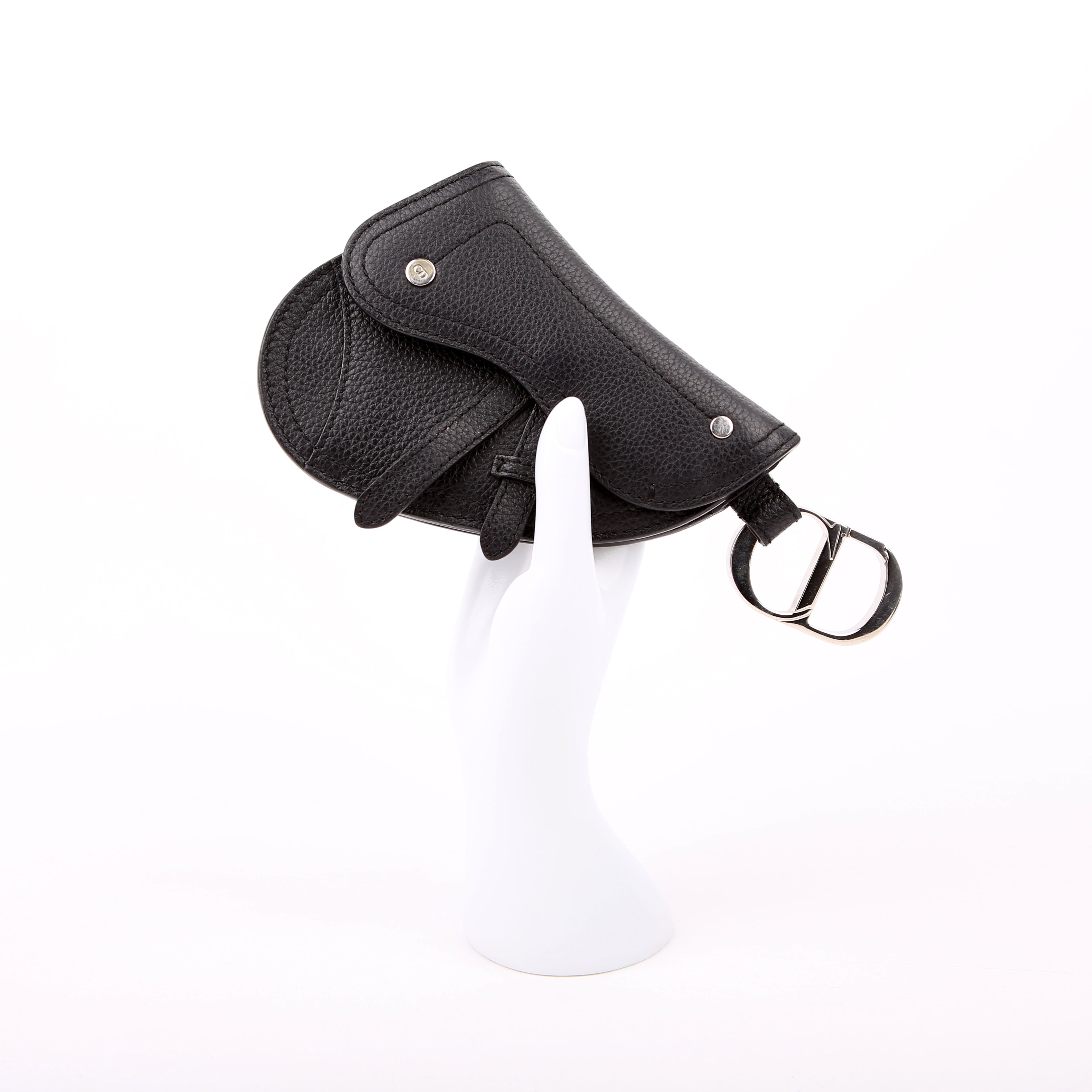 Dior Saddle Key Pouch Grained Calfskin Black