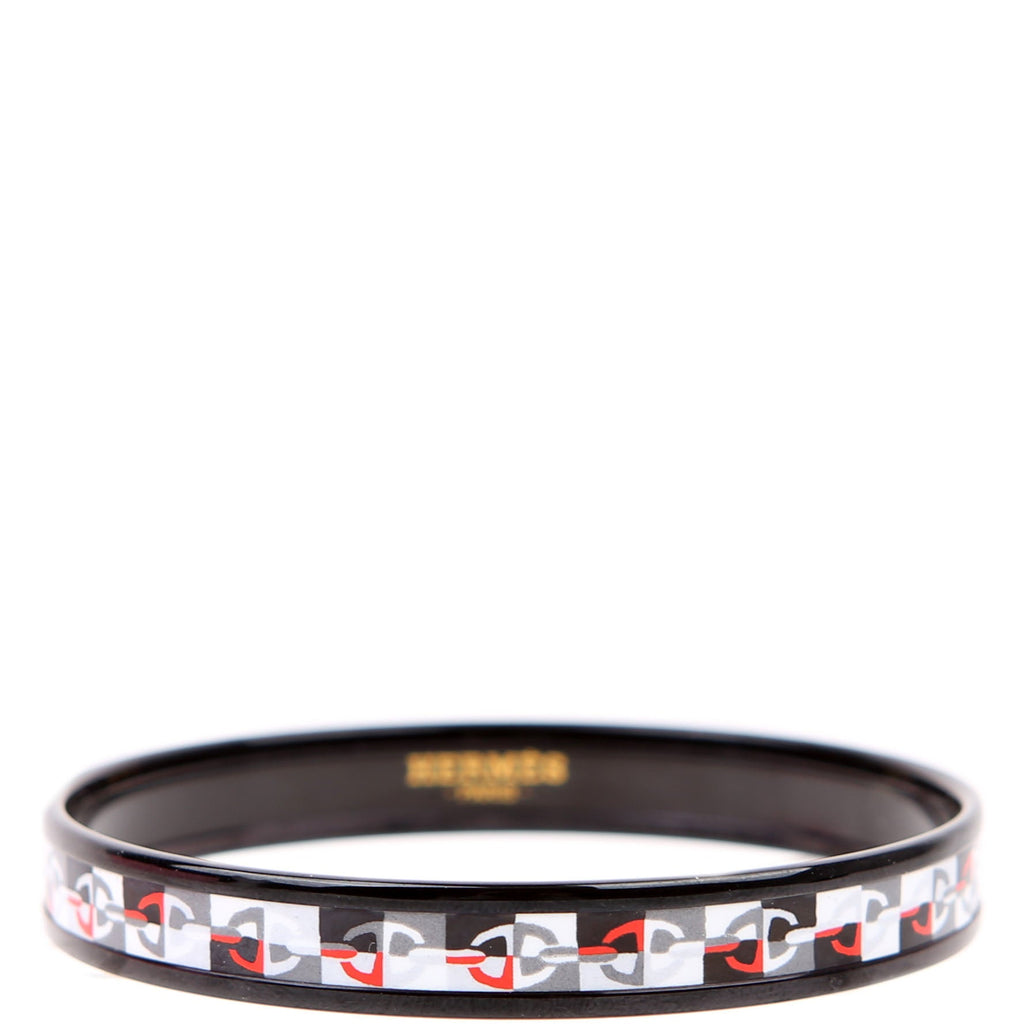 Hermes Chaine D'Ancre Printed Enamel Narrow Bangle Black