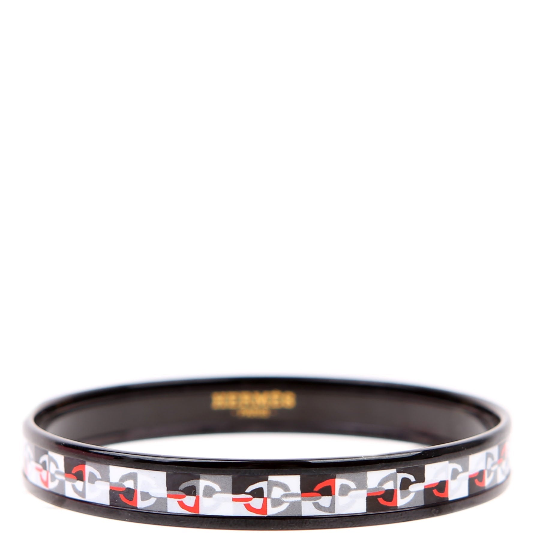 Hermes Chaine D'Ancre Printed Enamel Narrow Bangle Black