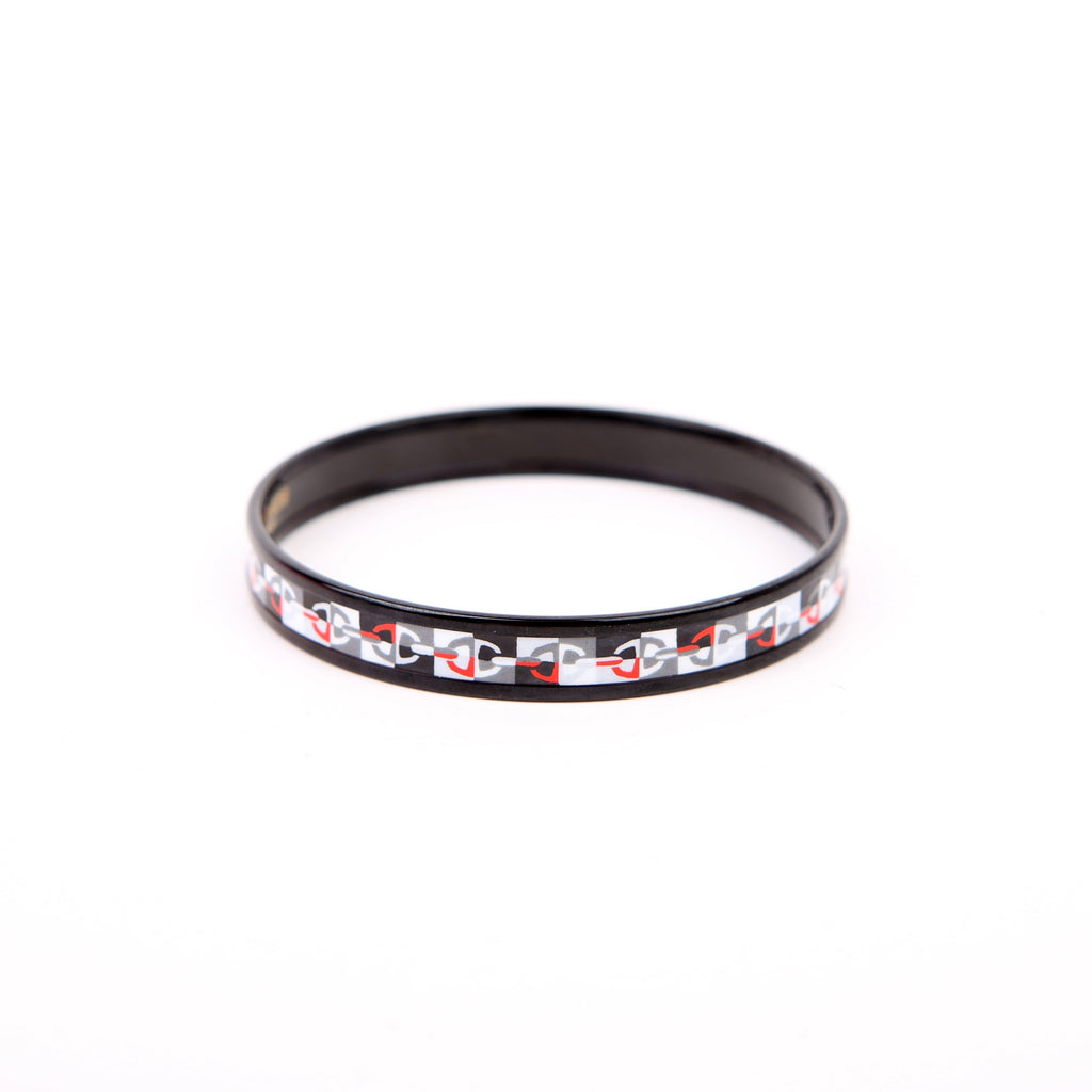 Hermes Chaine D'Ancre Printed Enamel Narrow Bangle Black