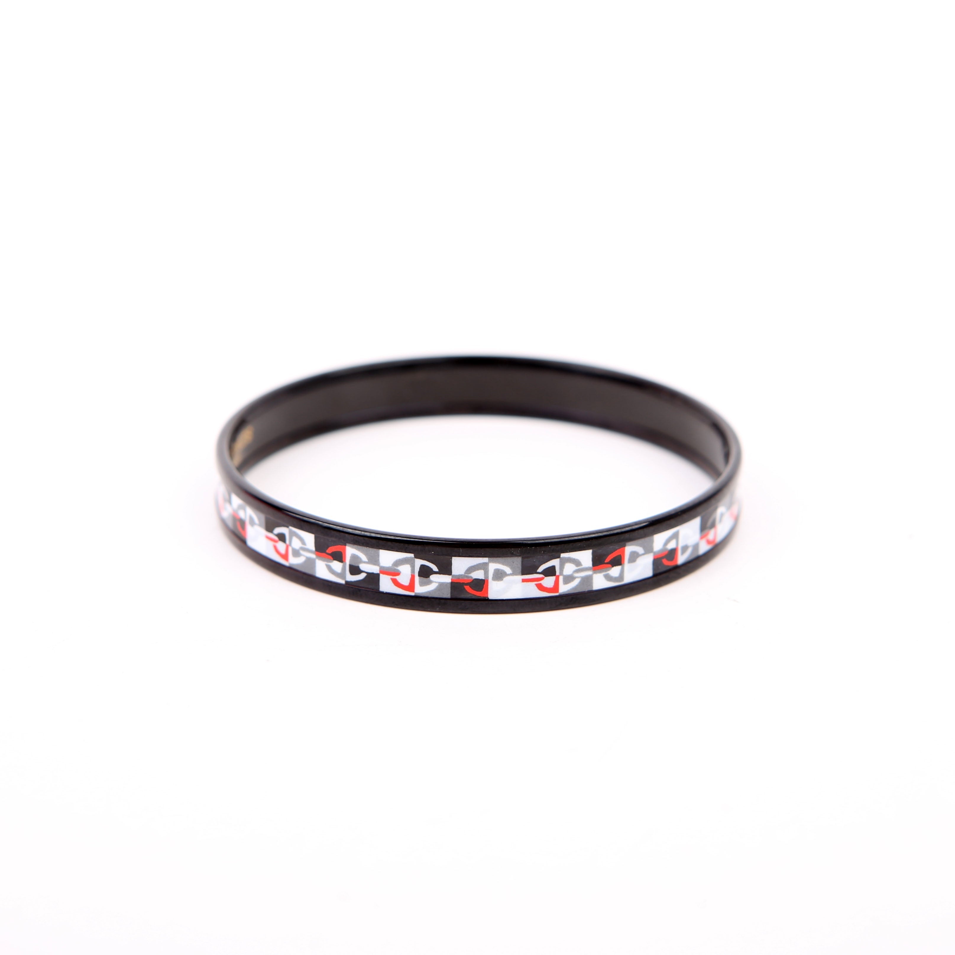 Hermes Chaine D'Ancre Printed Enamel Narrow Bangle Black