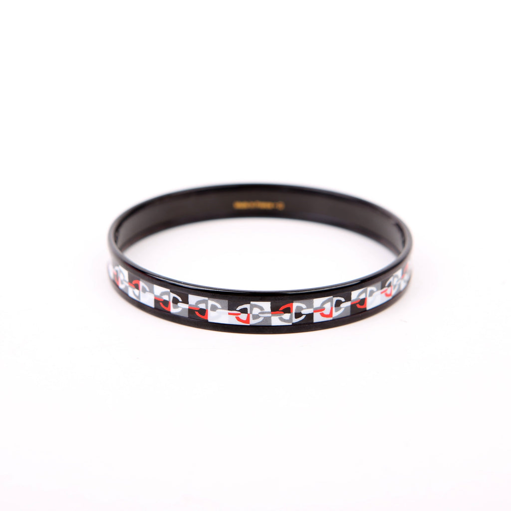 Hermes Chaine D'Ancre Printed Enamel Narrow Bangle Black