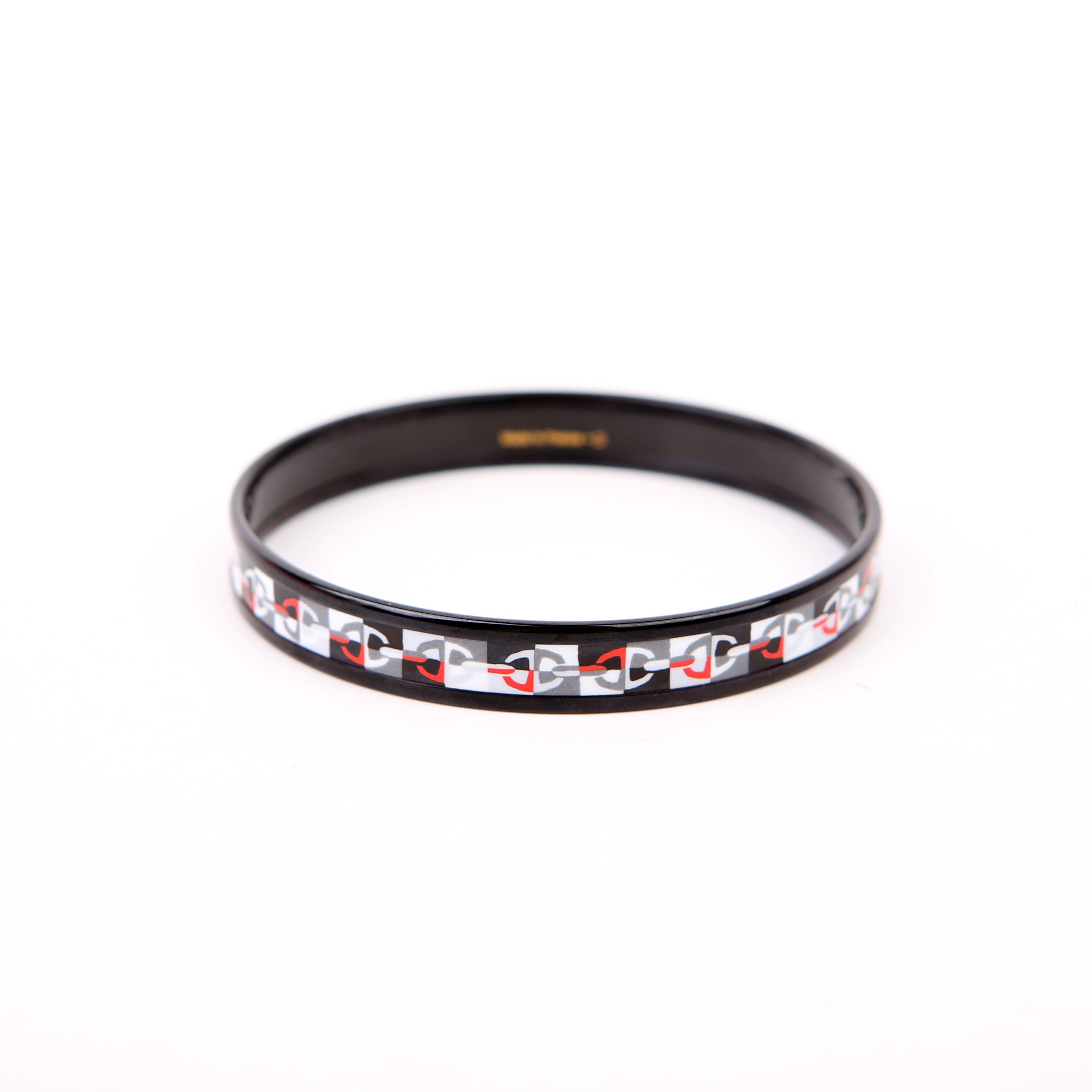 Hermes Chaine D'Ancre Printed Enamel Narrow Bangle Black