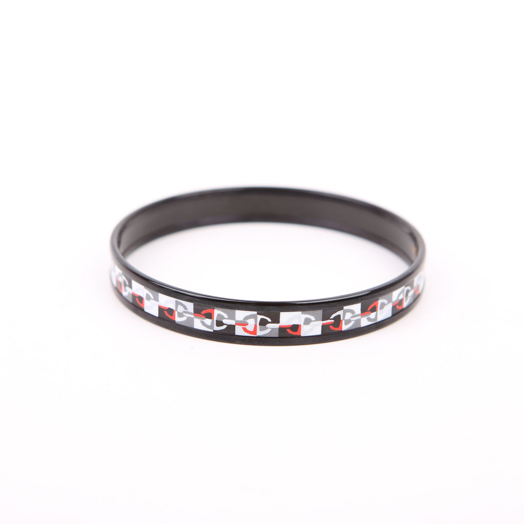 Hermes Chaine D'Ancre Printed Enamel Narrow Bangle Black