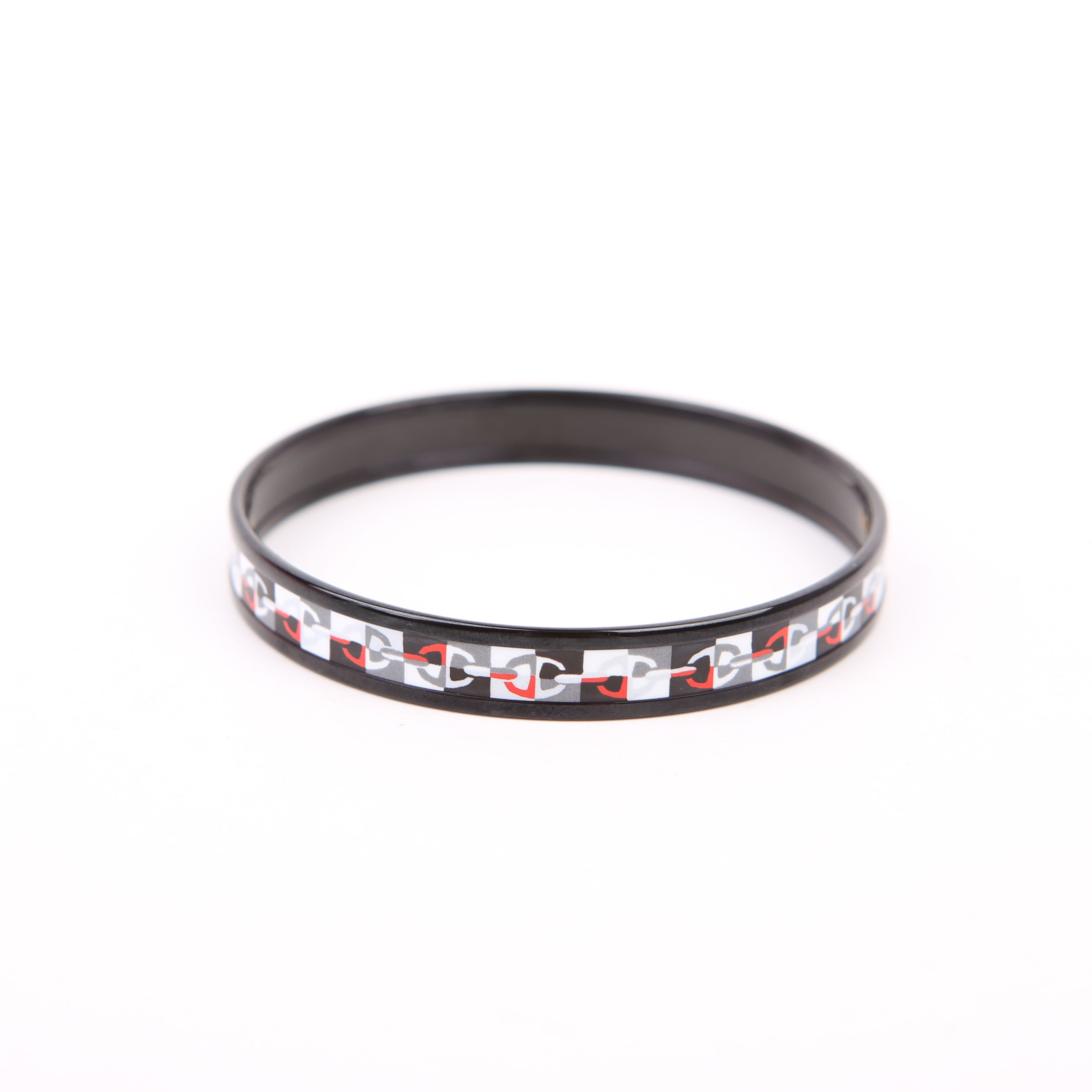 Hermes Chaine D'Ancre Printed Enamel Narrow Bangle Black