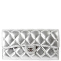 Classic Flap Wallet Long Lambskin Silver