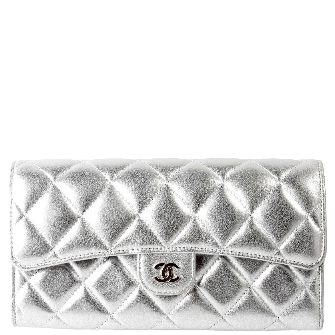Classic Flap Wallet Long Lambskin Silver