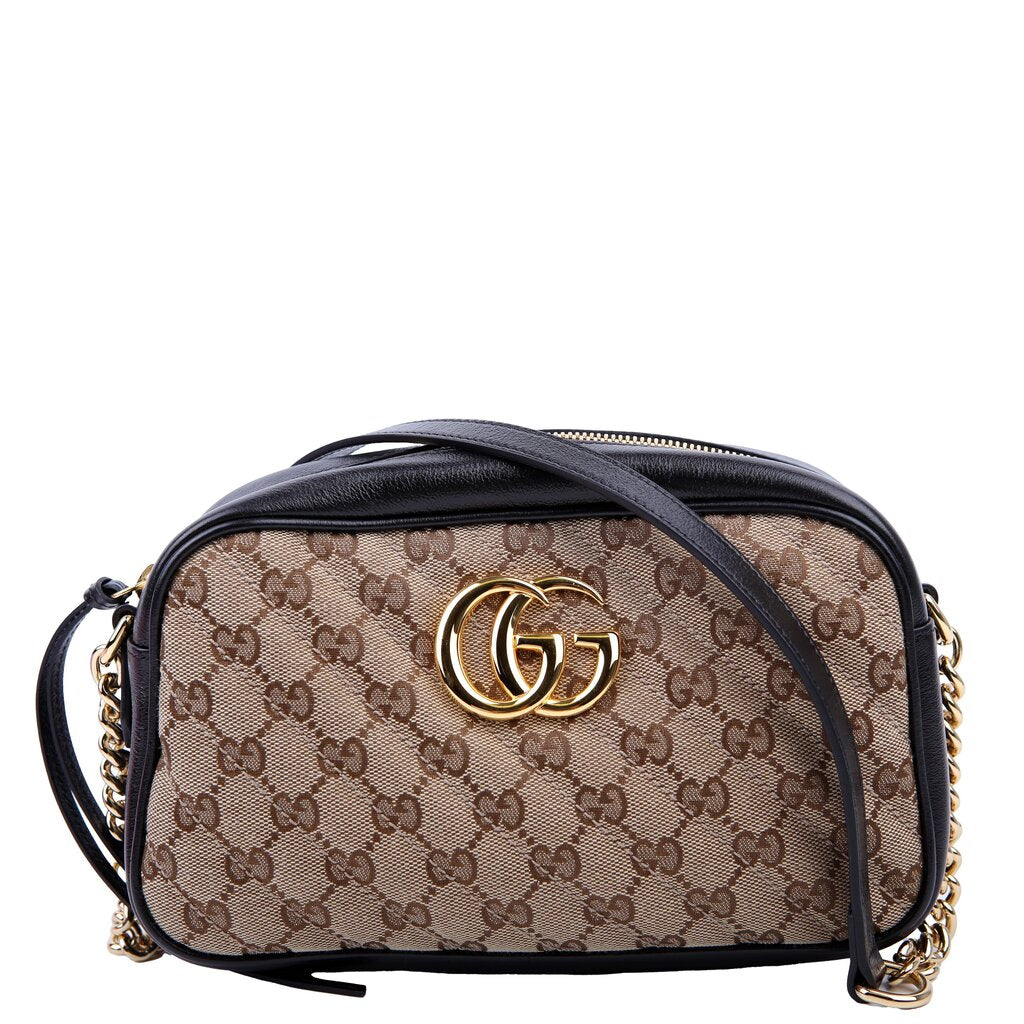 Gucci 447632 Marmont Small GG Canvas Camera Tan/Black