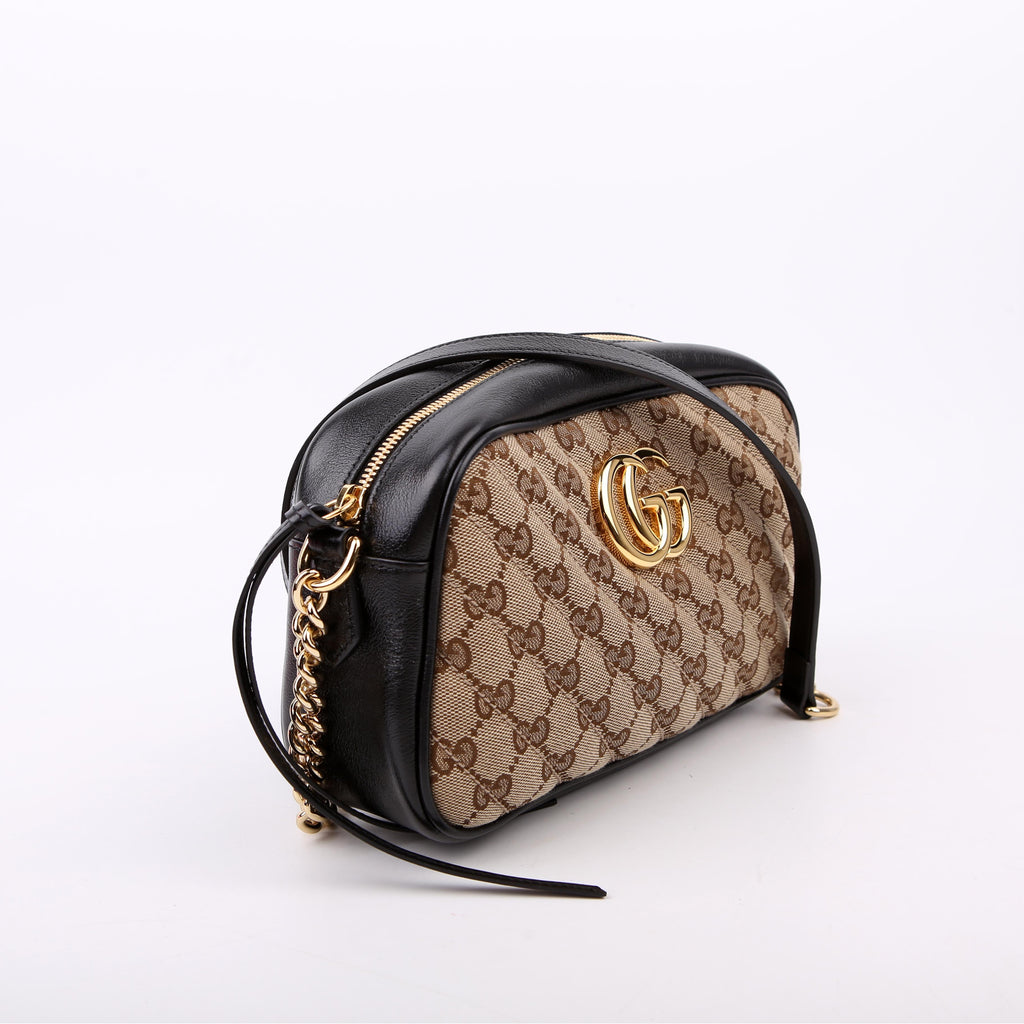 Gucci 447632 Marmont Small GG Canvas Camera Tan/Black