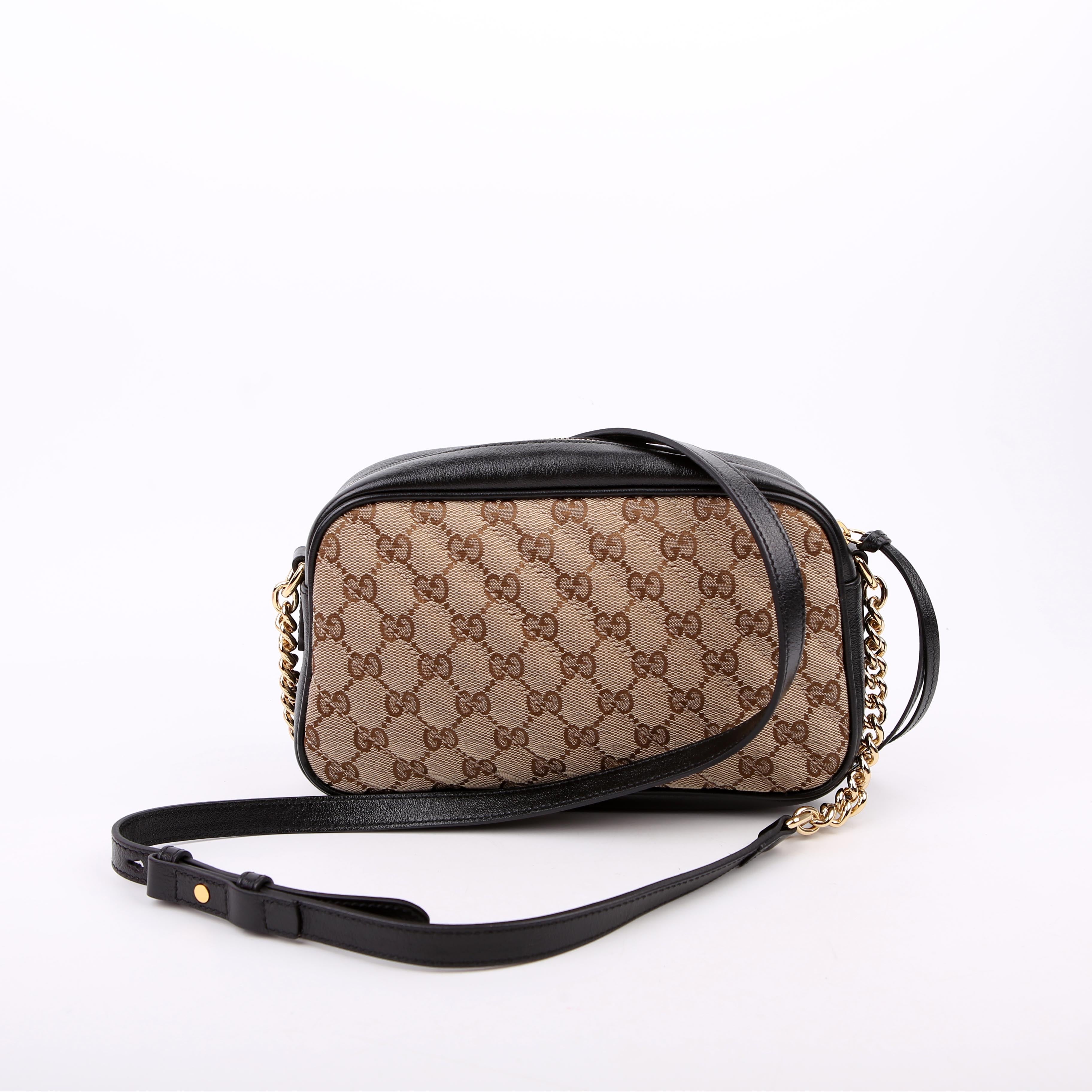 Gucci 447632 Marmont Small GG Canvas Camera Tan/Black